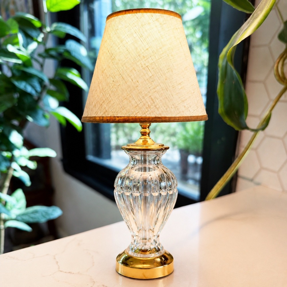 Waterford Crystal Table Lamp Brass Base Urn Shape Irish Lead Crystal
